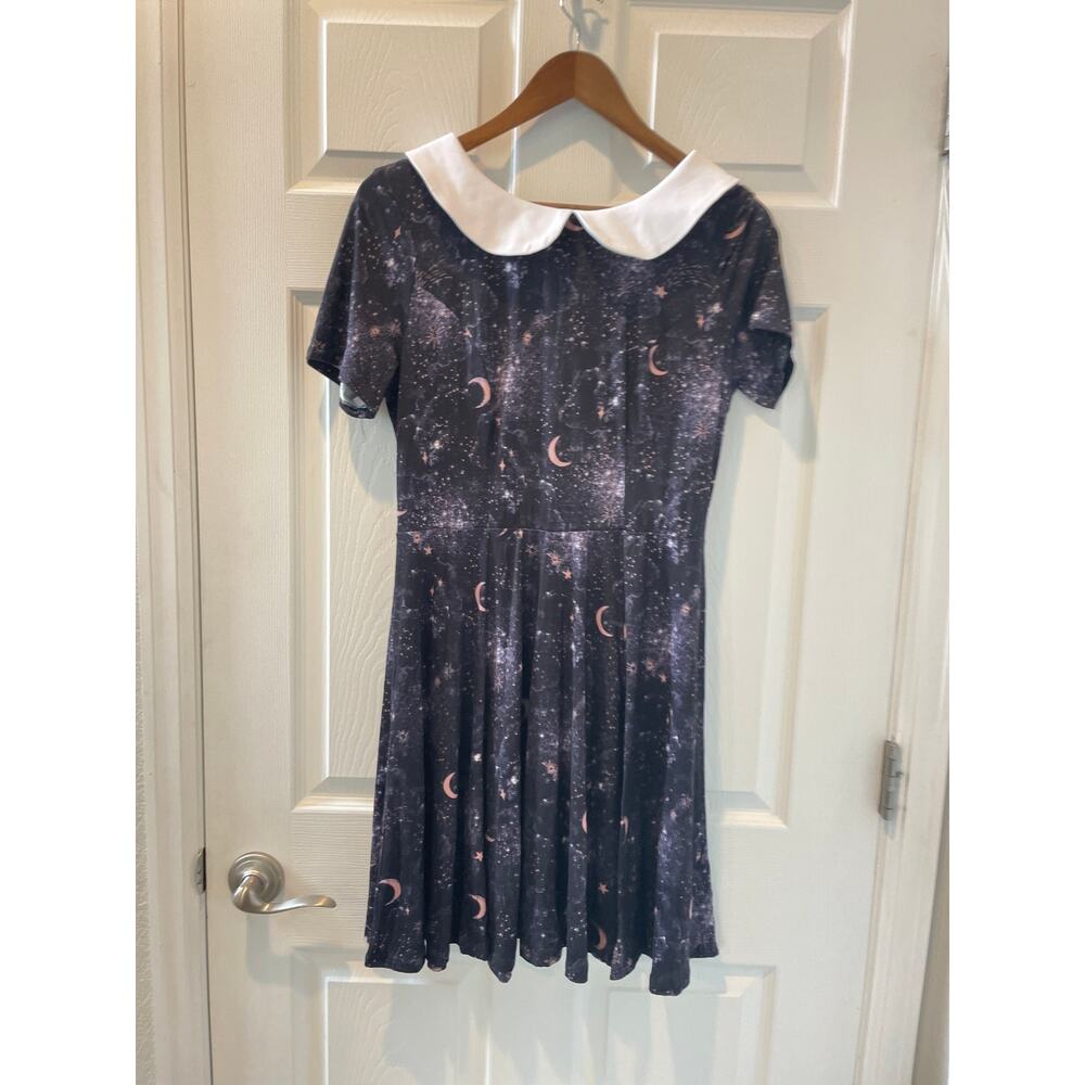 Unique Vintage Cosmic Stars and Moon Dress Peter Pan Collar 60s Mod Dress Sz L #